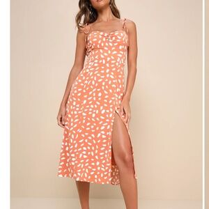 Party in Paris Light Orange Print Tie-Strap Midi Dress Size Large